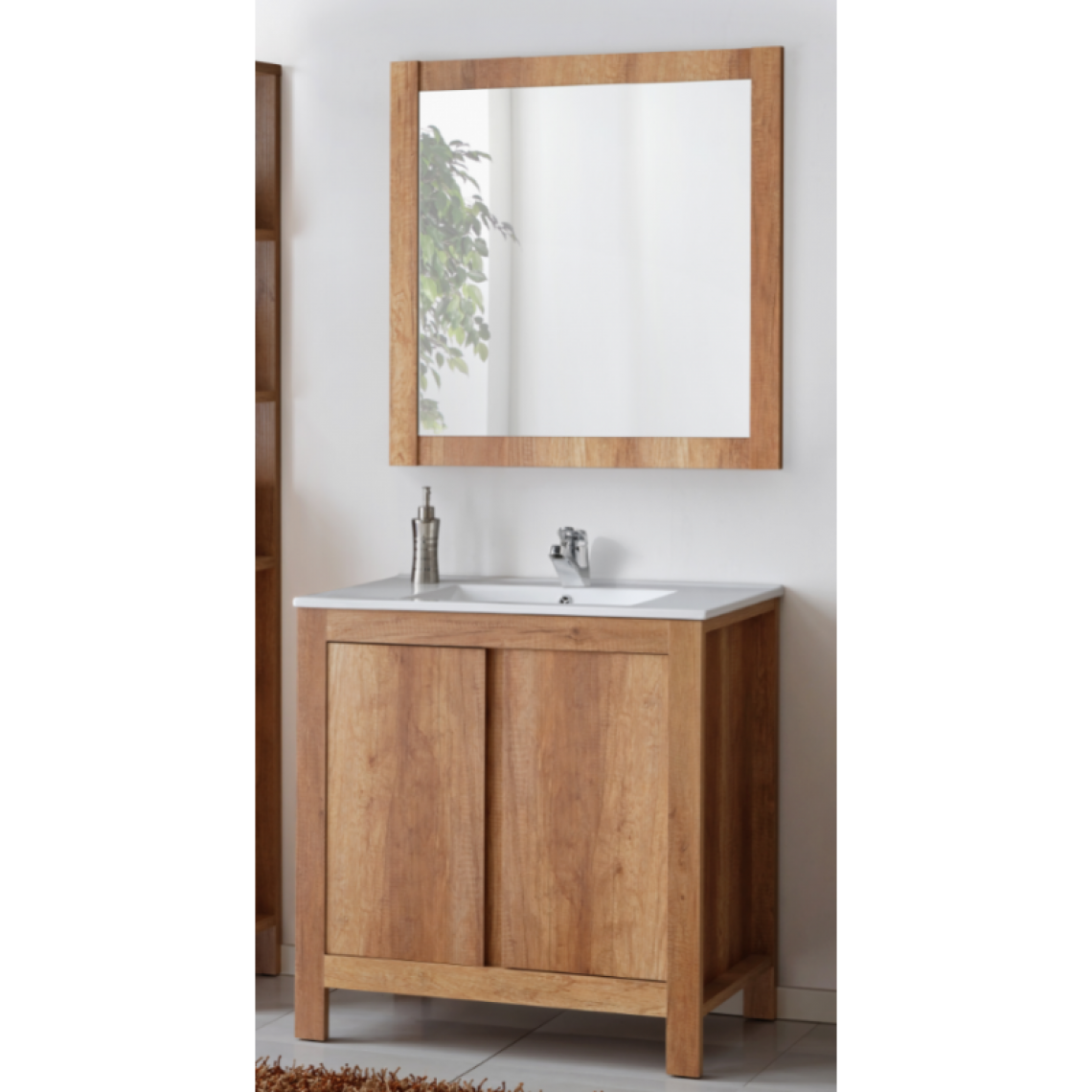 Ac-Deco - Ensemble meuble vasque + miroir - Bois - 80 cm - Classic Oak - Vasque