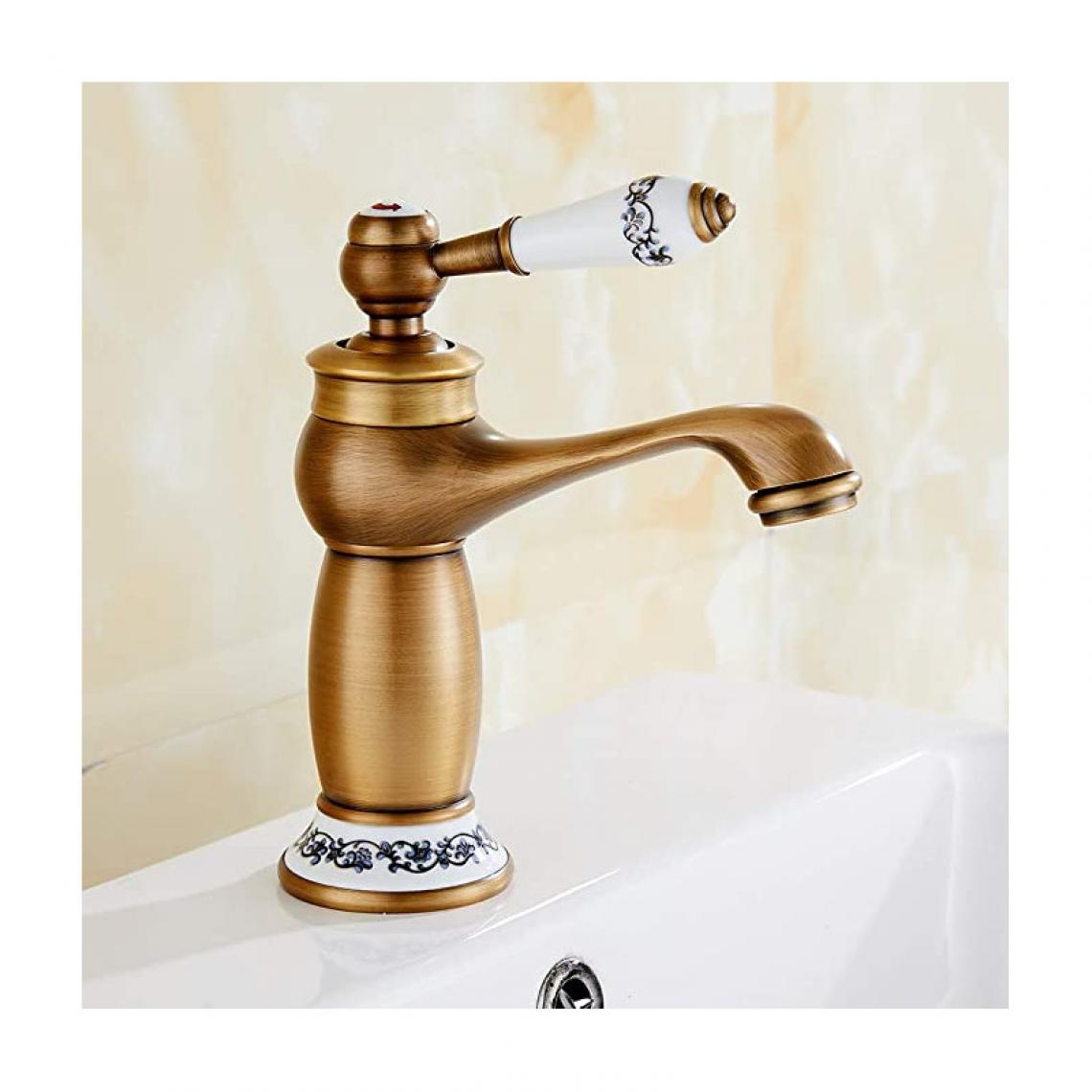 Bagnoclic - Mélangeur de lavabo de salle de bain vieux laiton avec détails en céramique vintage - Robinet de lavabo
