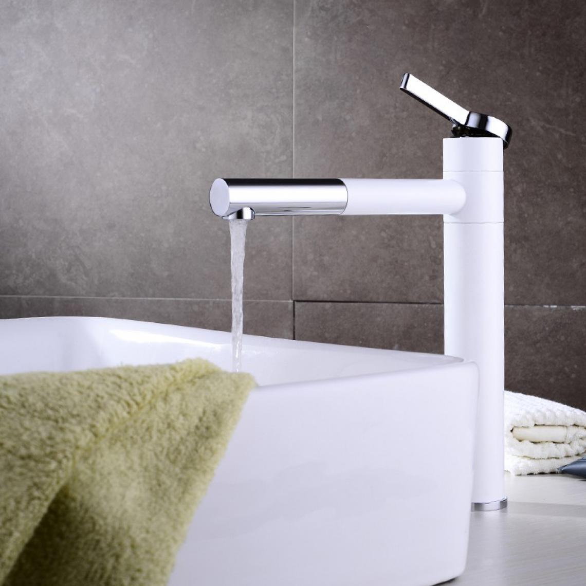 Kroos - Robinet lavabo surélevé moderne blanc - Robinet de lavabo