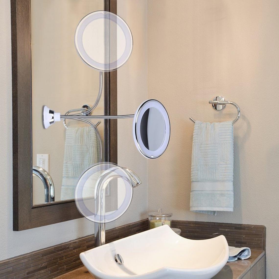 Universal - Miroir de maquillage LED avec lumière LED Flex 10x Amplifier Miroir de beauté Loupe Miroir Chambre Salle de bain |(Argent) - Miroir de salle de bain