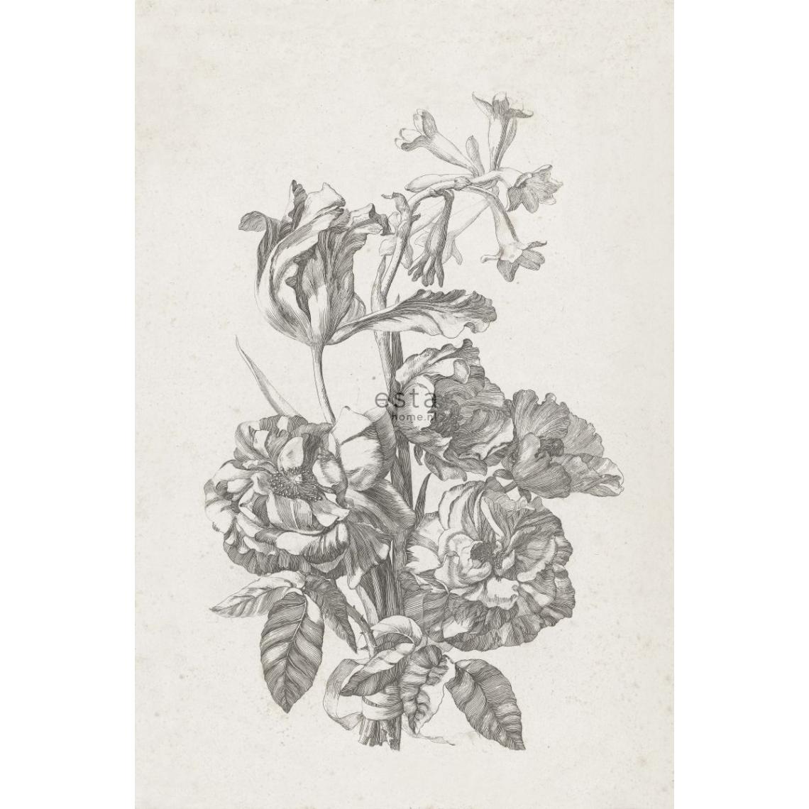 ESTAhome - ESTAhome papier peint panoramique nature morte de fleurs noir et blanc - 158887 - 1.86 x 2.79 m - Papier peint