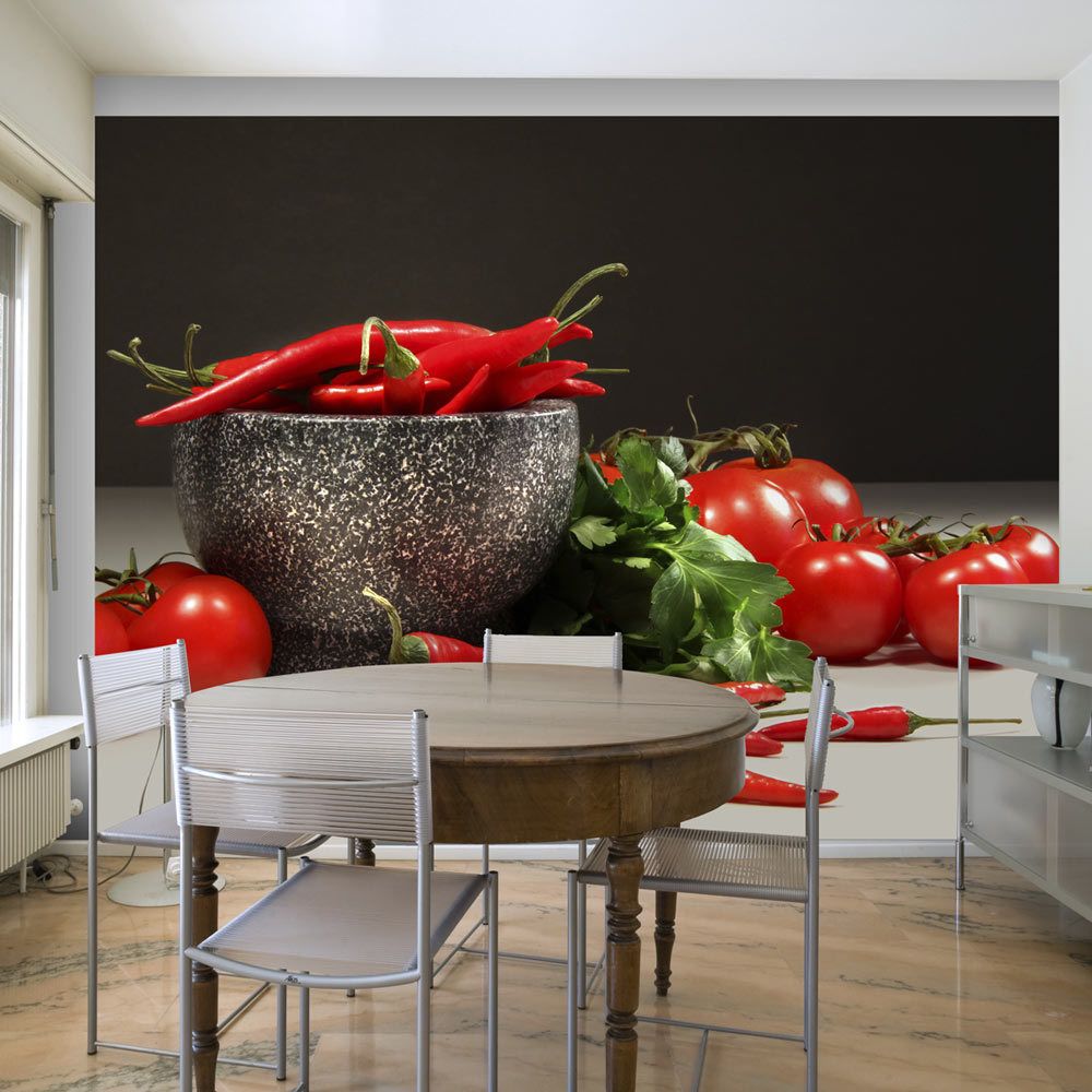 Bimago - Papier peint - Tomates et piments rouges - Décoration, image, art | Motifs de cuisine | - Papier peint