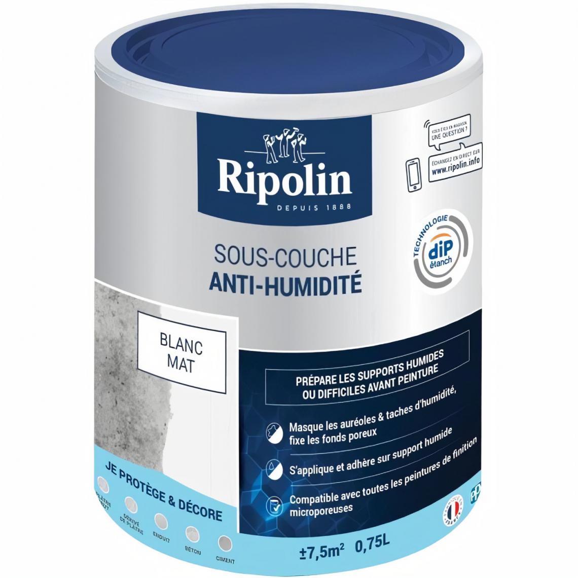 Ripolin - Sous couche anti-humidité mat blanc 0,75L Ripolin - Peinture & enduit rénovation