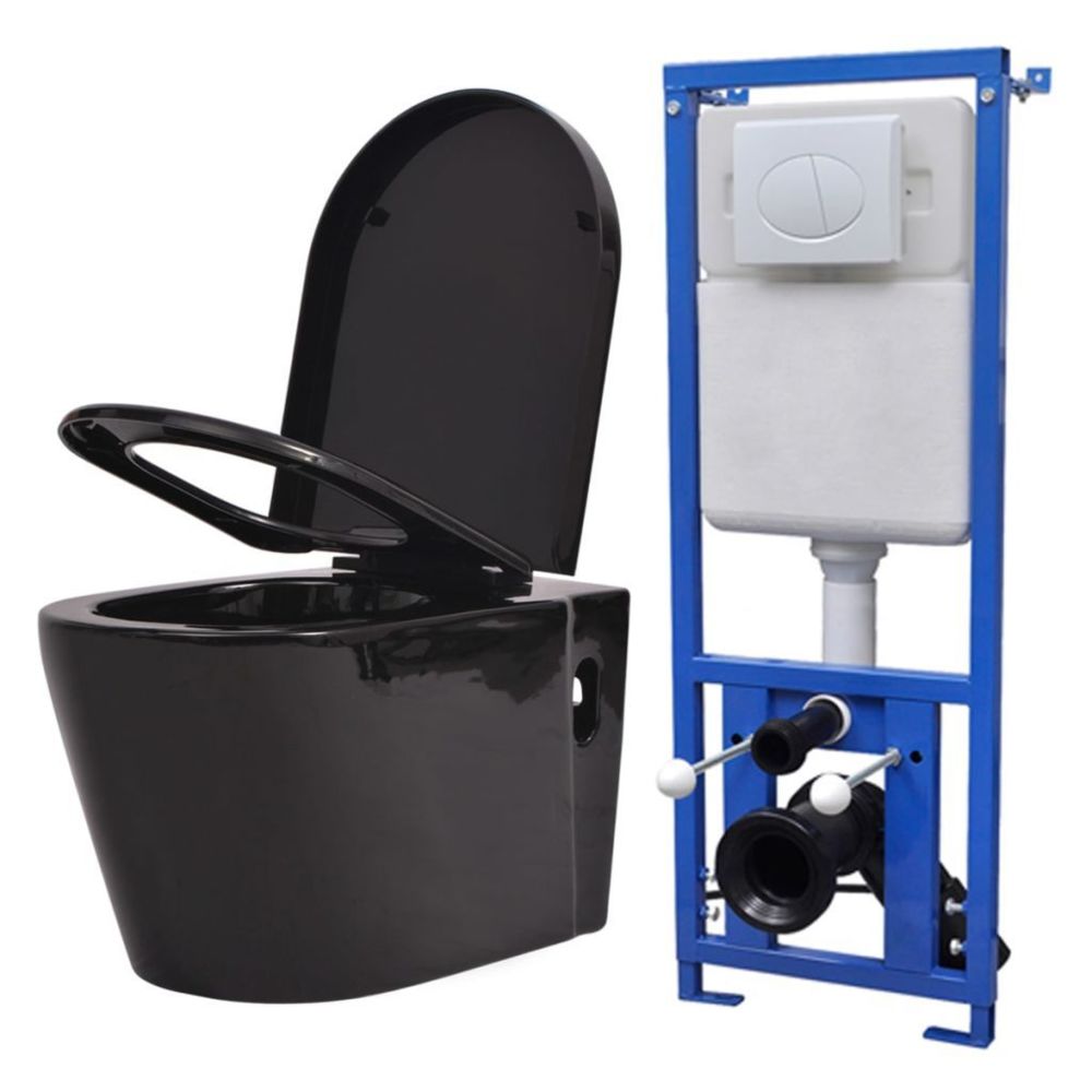 Vidaxl - Toilette suspendue au mur avec réservoir caché Céramique Noir - 274670 | Noir - Bidet