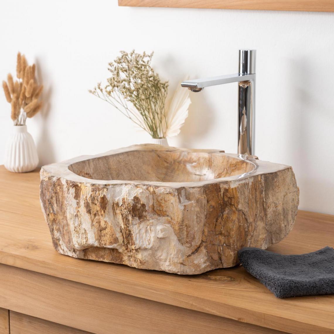 Wanda Collection - Vasque de salle de bain à poser en bois pétrifié brun - Vasque