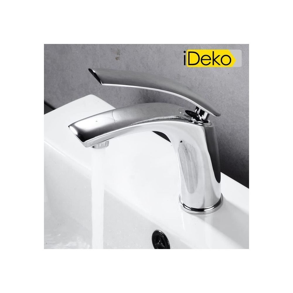 Ideko - Robinet salle de bain de lavabo style mono standard EU laiton céramique chrome - Lavabo