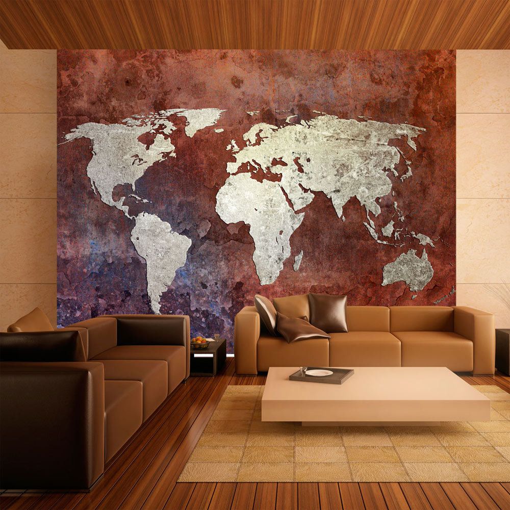 Bimago - Papier peint - Iron continents - Décoration, image, art | Carte du monde | - Papier peint