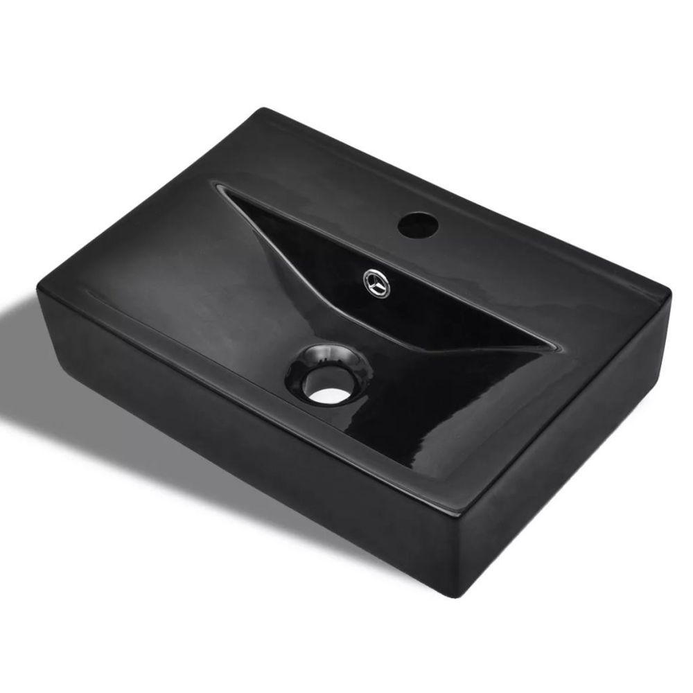 Vidaxl - vidaXL Vasque à trou de trop-plein/robinet Noir céramique pour salle de bain - Lavabo