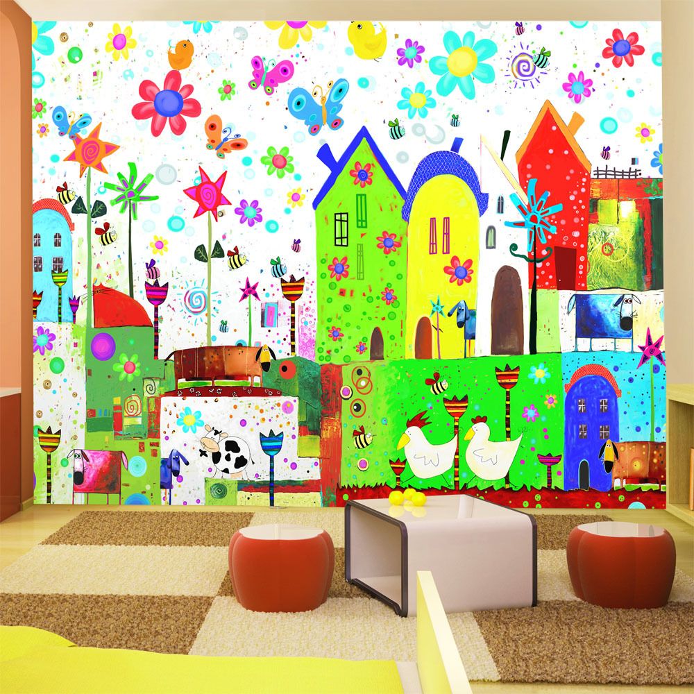 marque generique - 100x70 Papier peint Pour enfants Contemporain Happy farm - Papier peint