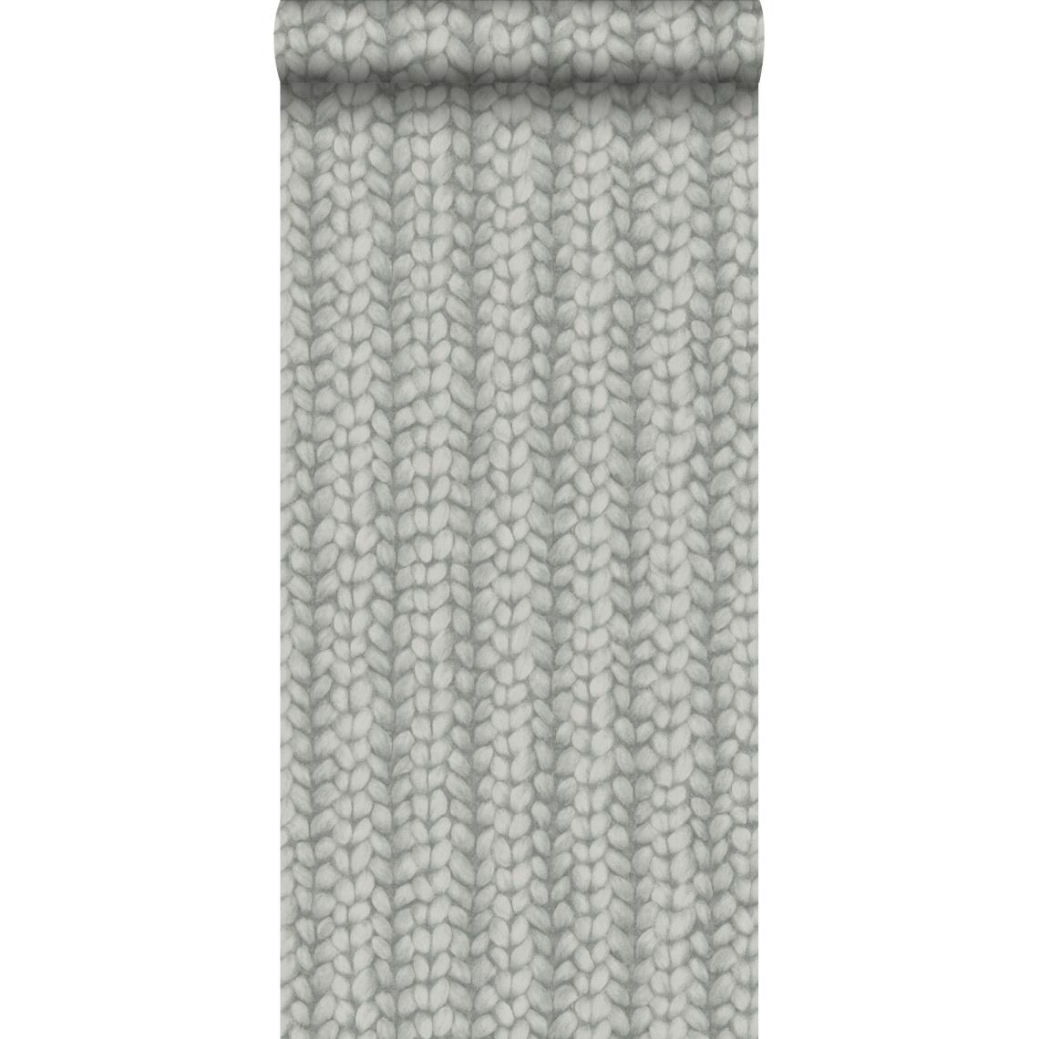 ESTAhome - ESTAhome papier peint tricot grossier gris foncé - 148343 - 53 cm x 10,05 m - Papier peint