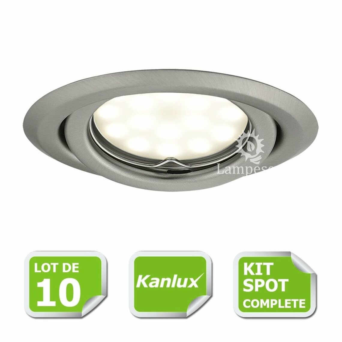 Kanlux - Kit complete de 10 Spots encastrable chrome mat orientable marque Kanlux avec GU10 LED 5W 3000K blanc chaud - Boîtes d'encastrement