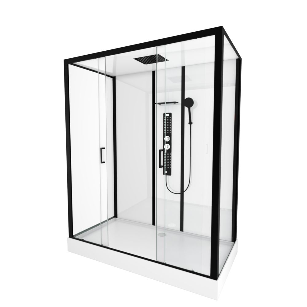 Aurlane - Cabine de douche rectangle 160x85x215cm -blanche avec profilé noir mat - FACTORY XXL - Cabine de douche