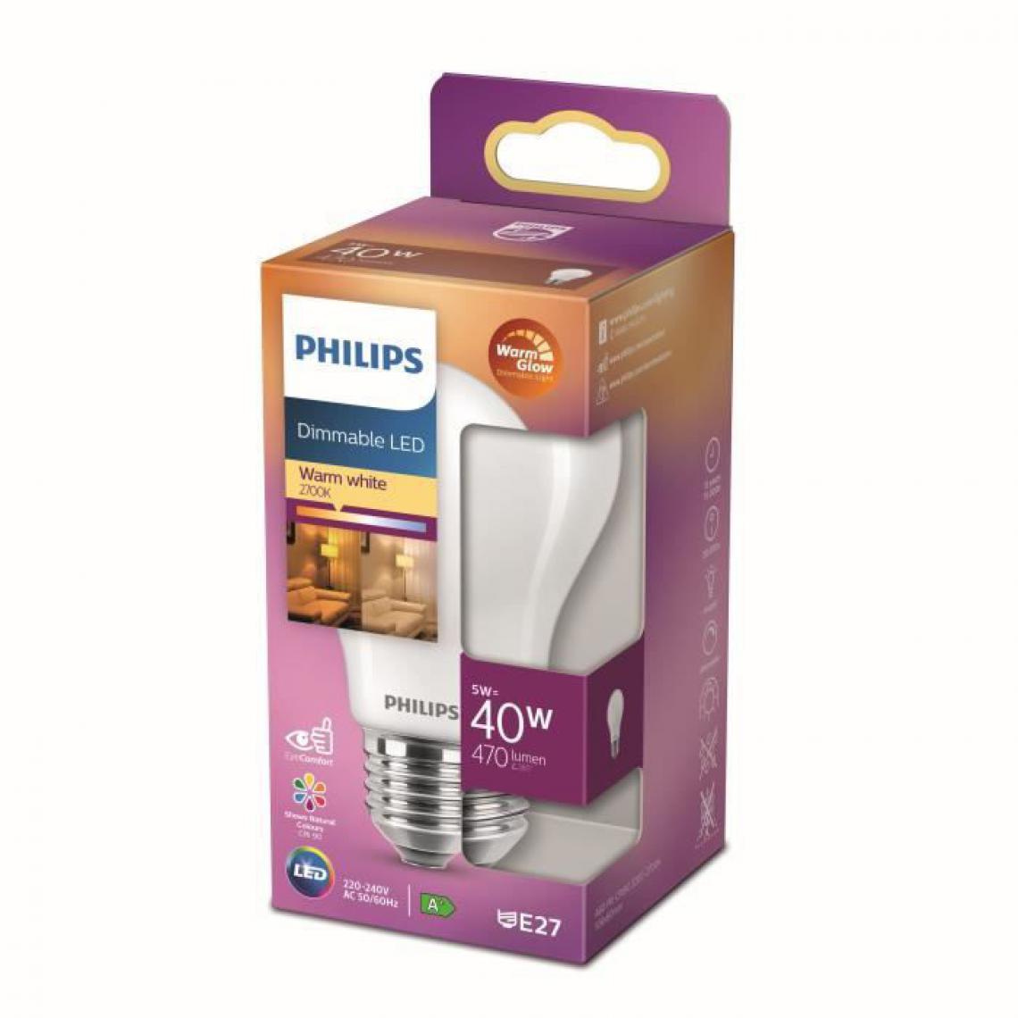 Philips - Philips ampoule LED Equivalent 40W E27, Blanc chaud, Dimmable, verre - Ampoules LED