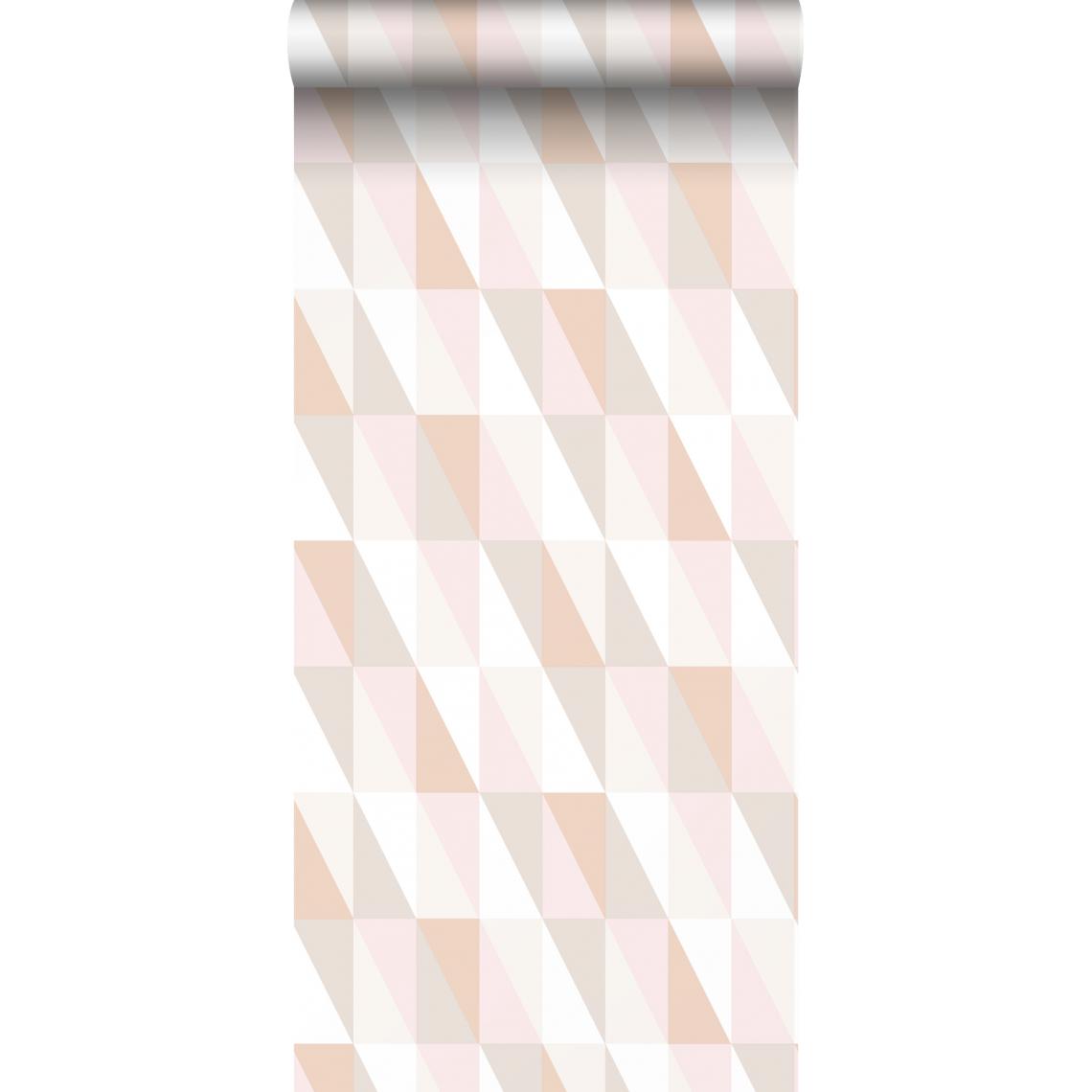 ESTAhome - ESTAhome papier peint triangles graphiques rose clair, orange chaude et beige - 139196 - 0.53 x 10.05 m - Papier peint