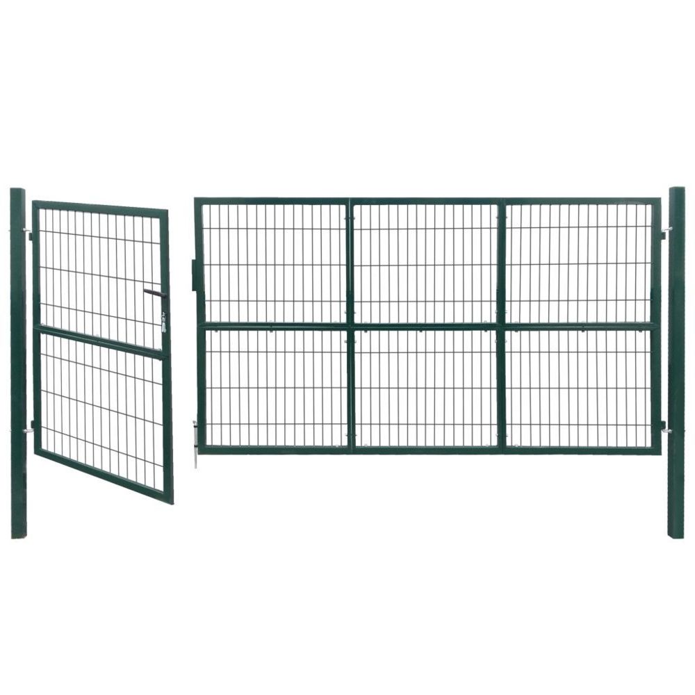 Vidaxl - Portail de clôture de jardin avec poteaux 350x140 cm Acier Vert | Vert - Portillon