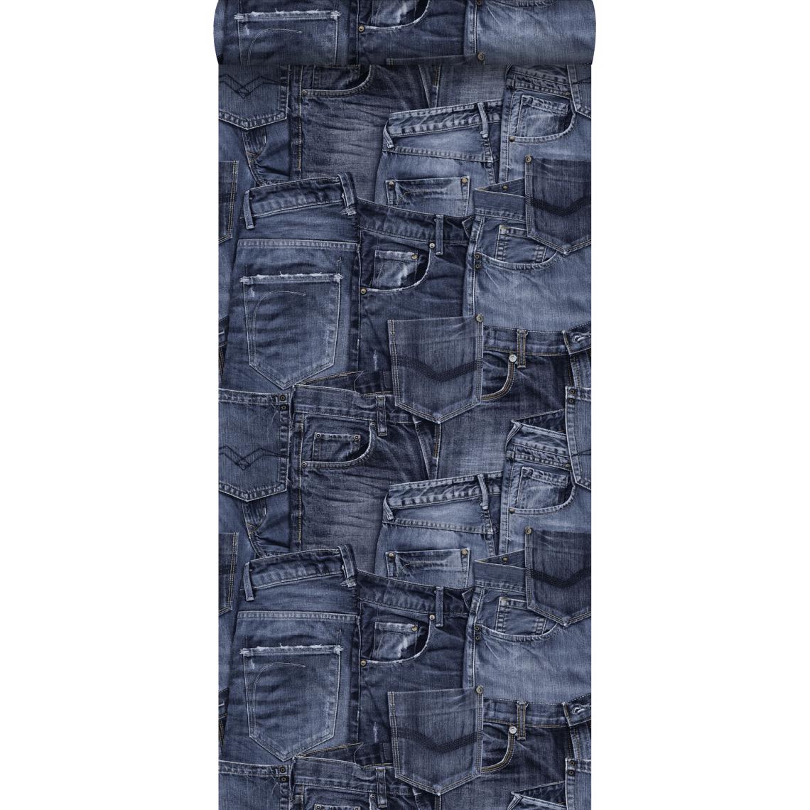 ESTAhome - ESTAhome papier peint tissu de jeans bleu foncé - 137736 - 53 cm x 10,05 m - Papier peint