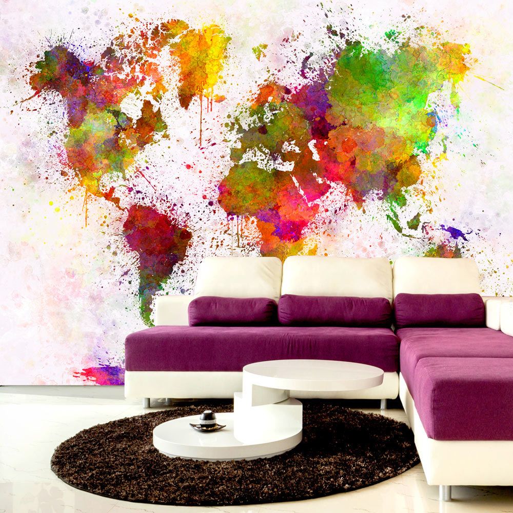 Bimago - Papier peint - Dyed World - Décoration, image, art | Carte du monde | - Papier peint