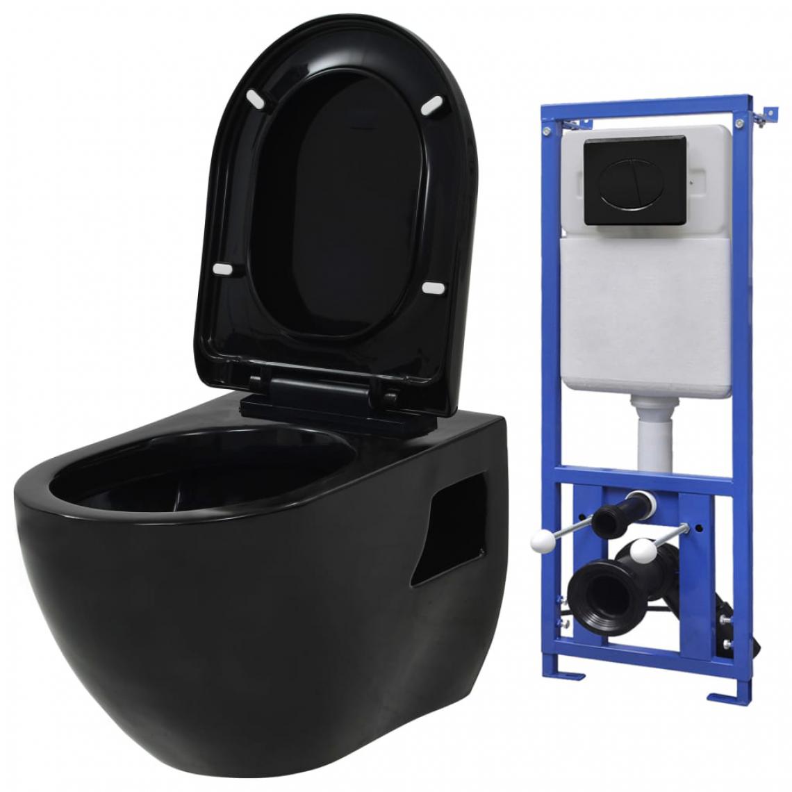 Vidaxl - vidaXL Toilette suspendue au mur avec réservoir caché Céramique Noir - WC