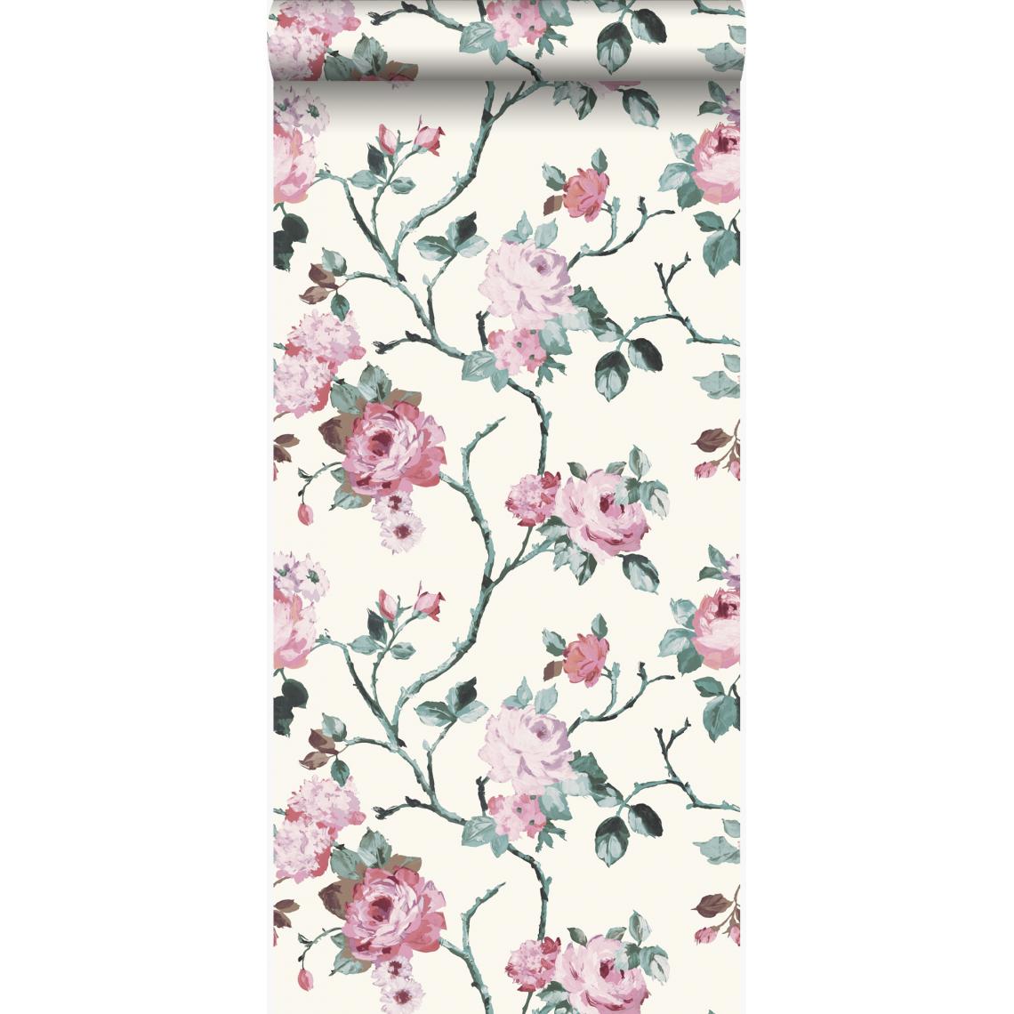 Origin - Origin papier peint fleurs blanc et rose clair - 347433 - 53 cm x 10,05 m - Papier peint