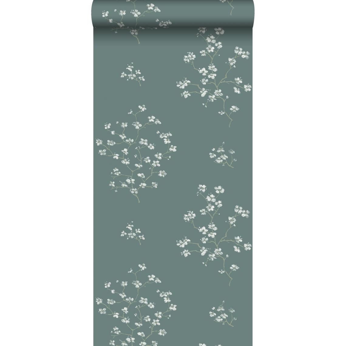 ESTAhome - ESTAhome papier peint branches de fleurs vert pétrole - 148736 - 0.53 x 10.05 m - Papier peint