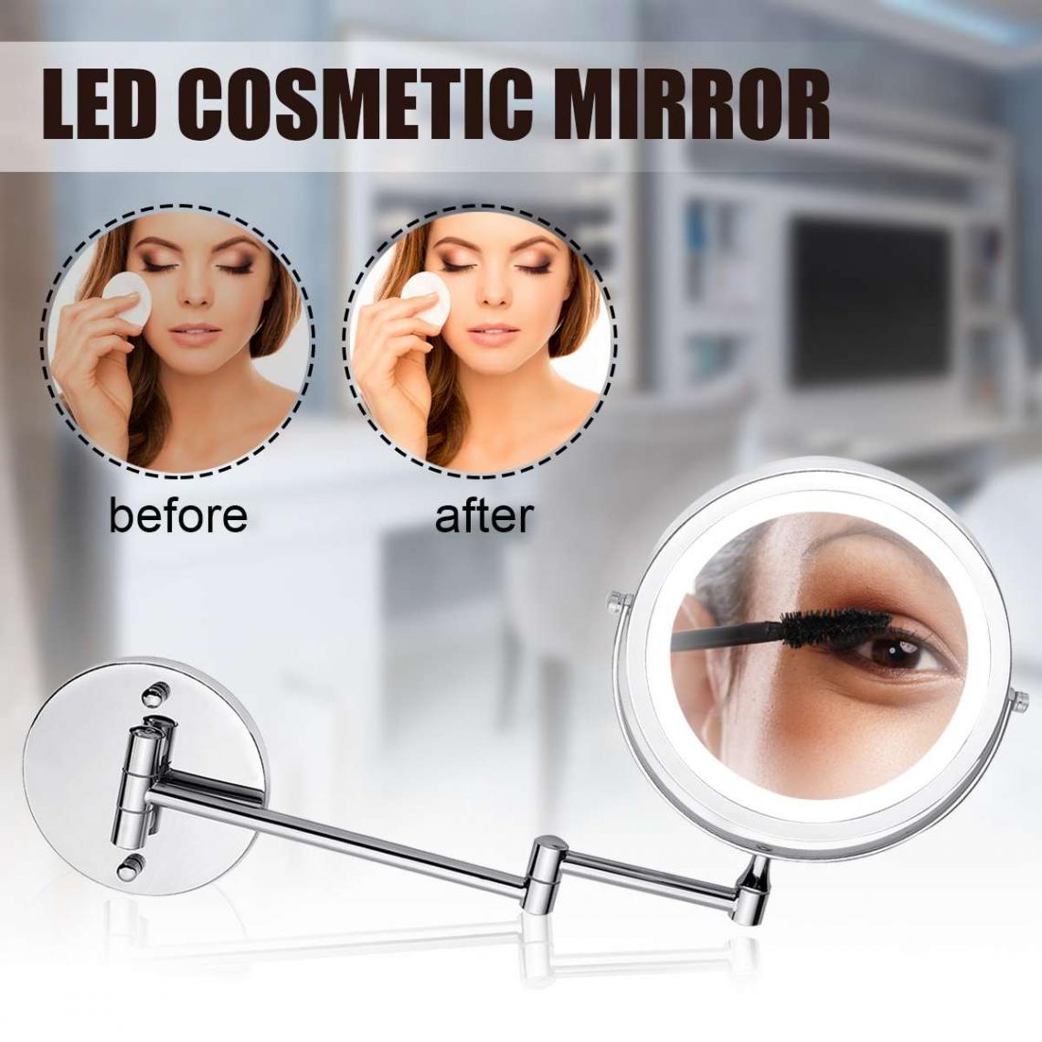 Universal - Commode de maquillage avec éclairage LED 5x agrandissement télescopique 2 miroirs de douche visage miroir de maquillage mural | miroir de bain(Argent) - Miroir de salle de bain