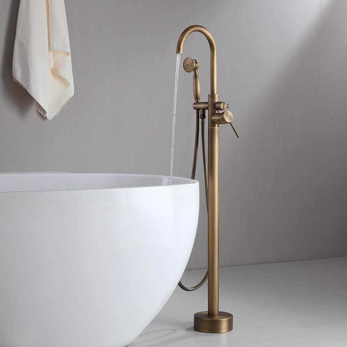 Lookshop - Robinet de baignoire sur pied classique en bronze avec douchette - Mitigeur douche