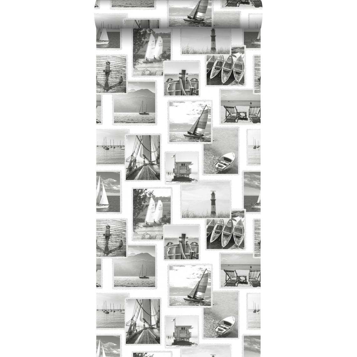 ESTAhome - ESTAhome papier peint photo collage plage gris foncé et blanc - 138956 - 0.53 x 10.05 m - Papier peint