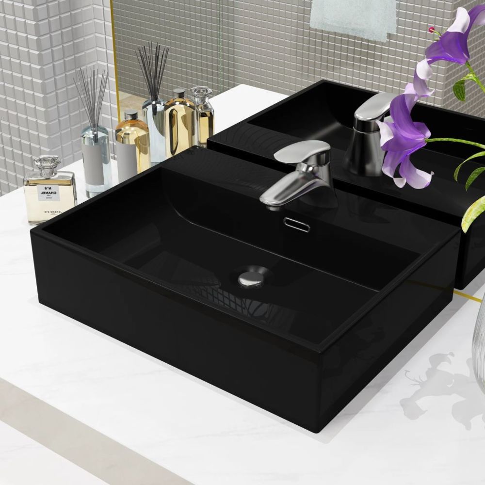 Vidaxl - Vasque avec trou de robinet en céramique Noir 51,5x38,5x15 cm - Équipements sanitaires - Éviers et lavabos - Lavabos | Noir | Noir - Lavabo