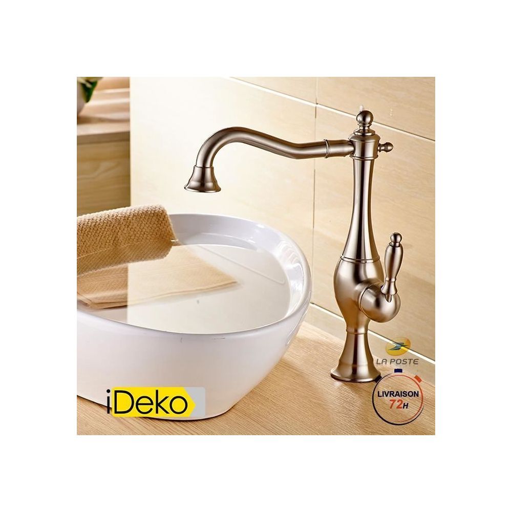Ideko - iDeko® Robinet cuisine robinet salle de bain rétro – style nickel brossé - Lavabo