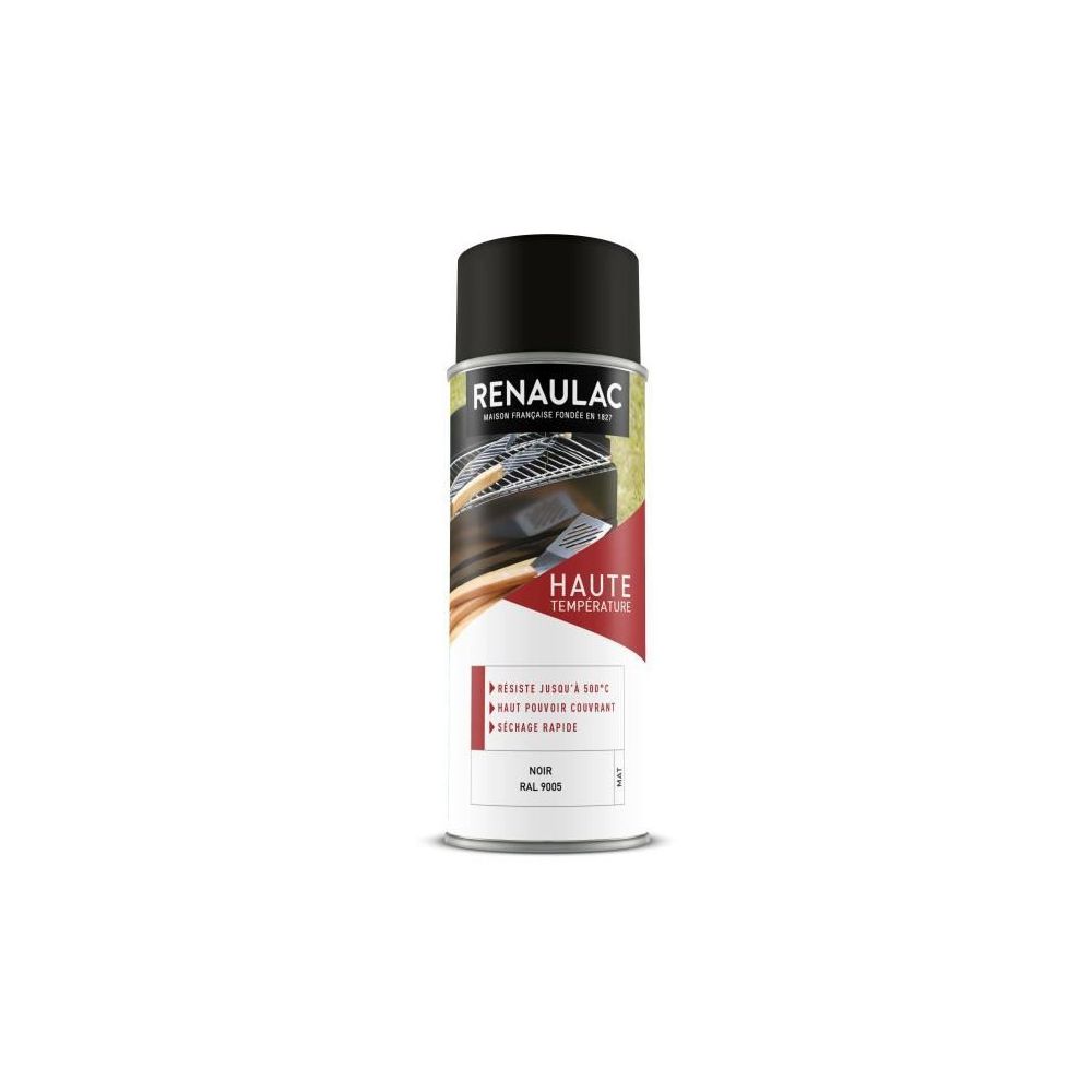 Renaulac - RENAULAC Peinture aerosol haute temperature 0,4 L noir mat - Peinture intérieure