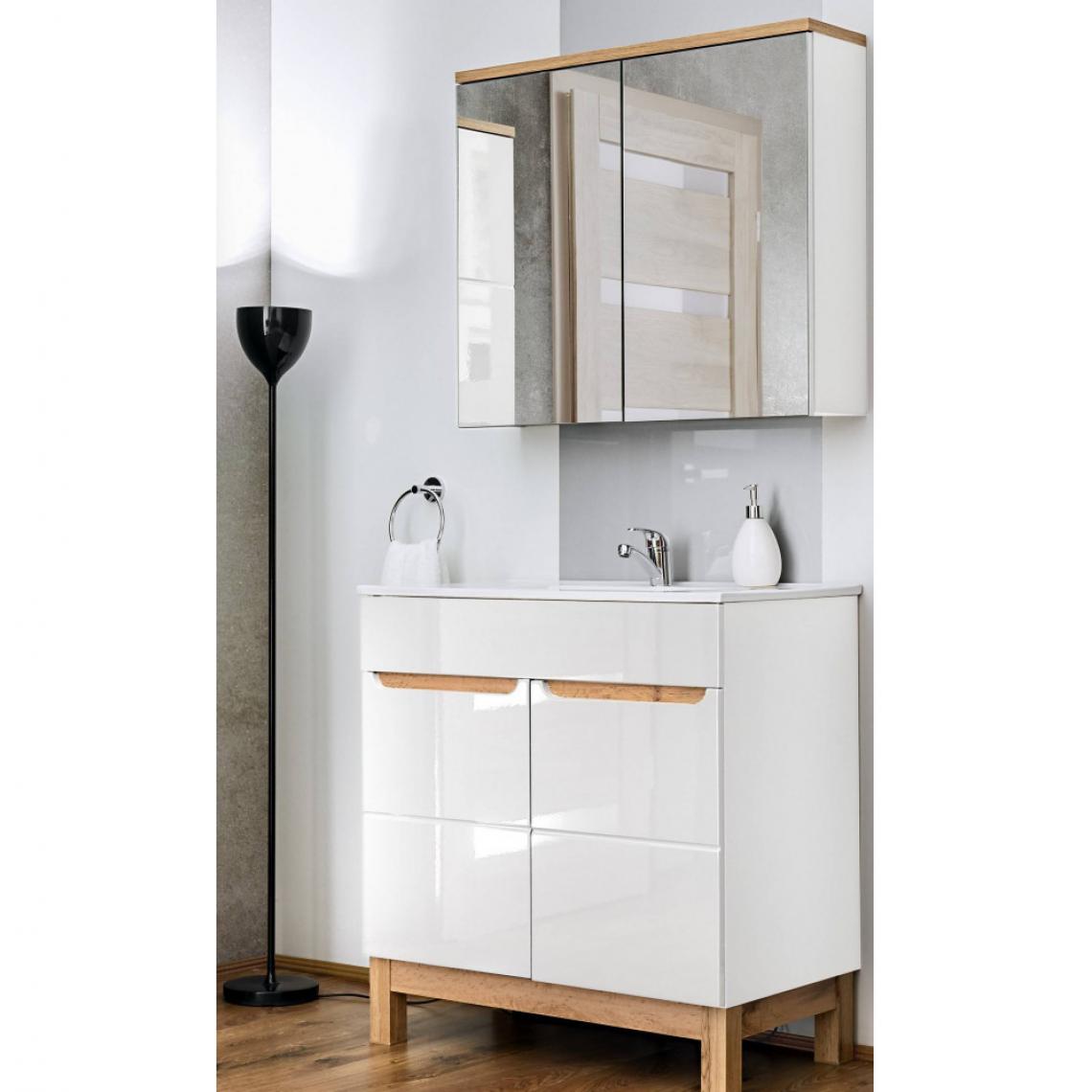 Ac-Deco - Ensemble meuble vasque + miroir - Blanc - 80 cm -Bali Bialy - Vasque