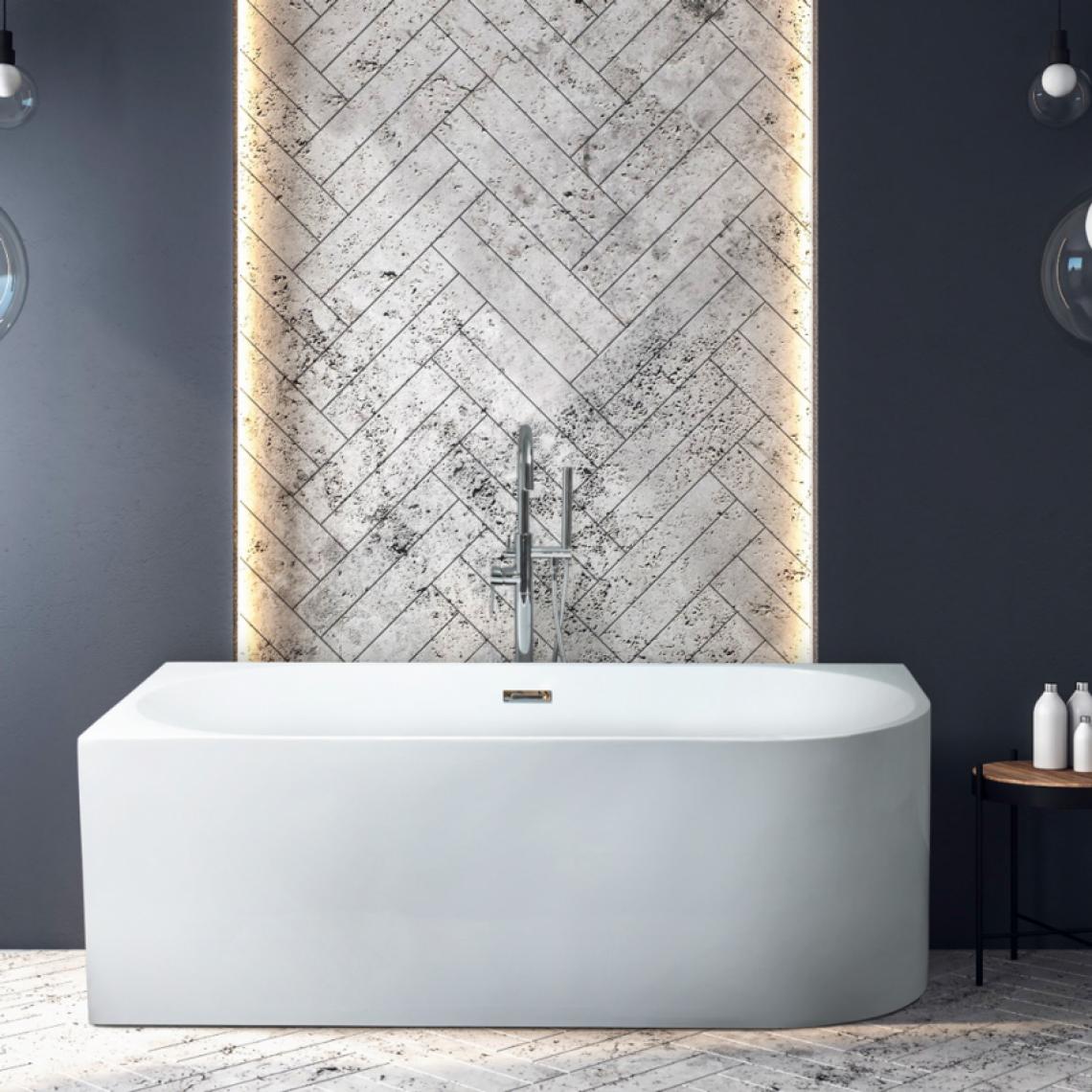 Arati Bath And Shower - Baignoire autoportante avec coin arrondi résine fibre de verre Panarea, Option: Gauche - Baignoire