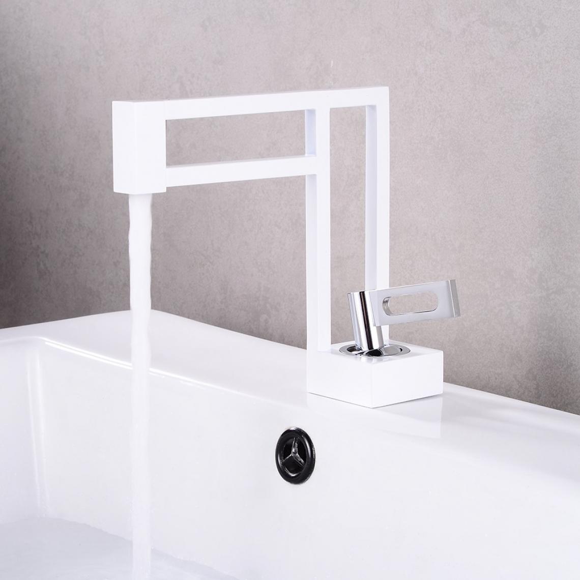 Kroos - Robinet lavabo salle de bain design en laiton - Blanc & chromé - Robinet de lavabo