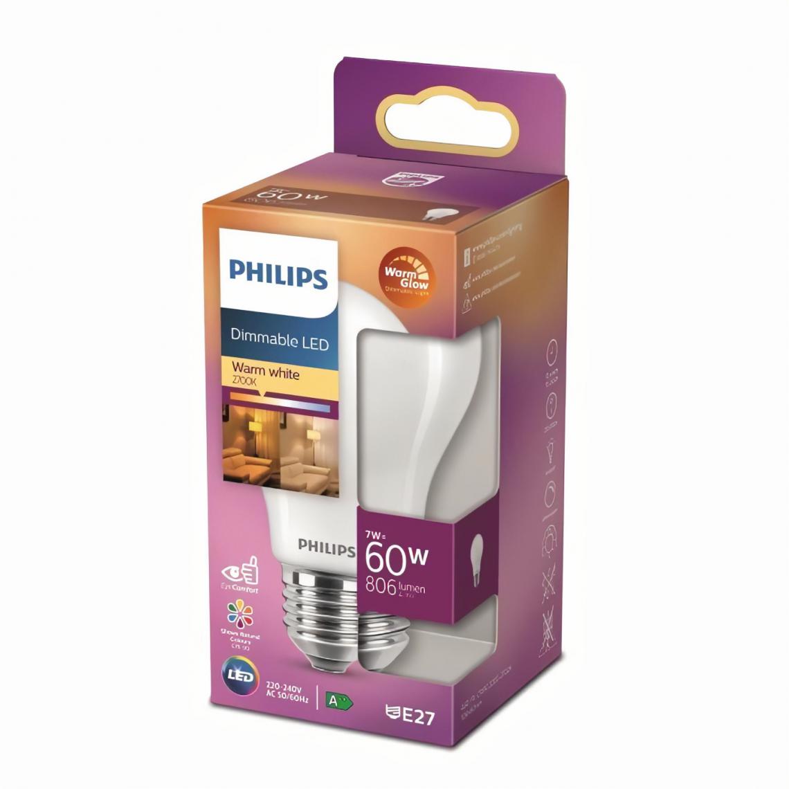 Philips - Philips ampoule LED Equivalent 60W E27, Blanc chaud, Dimmable, verre - Ampoules LED