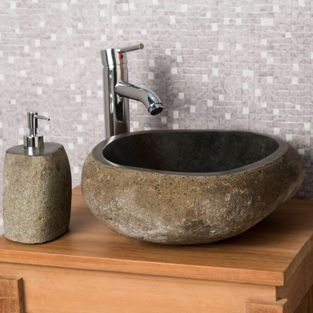 Wanda Collection - Vasque à poser en pierre naturelle salle de bain GALET 30 cm - Vasque
