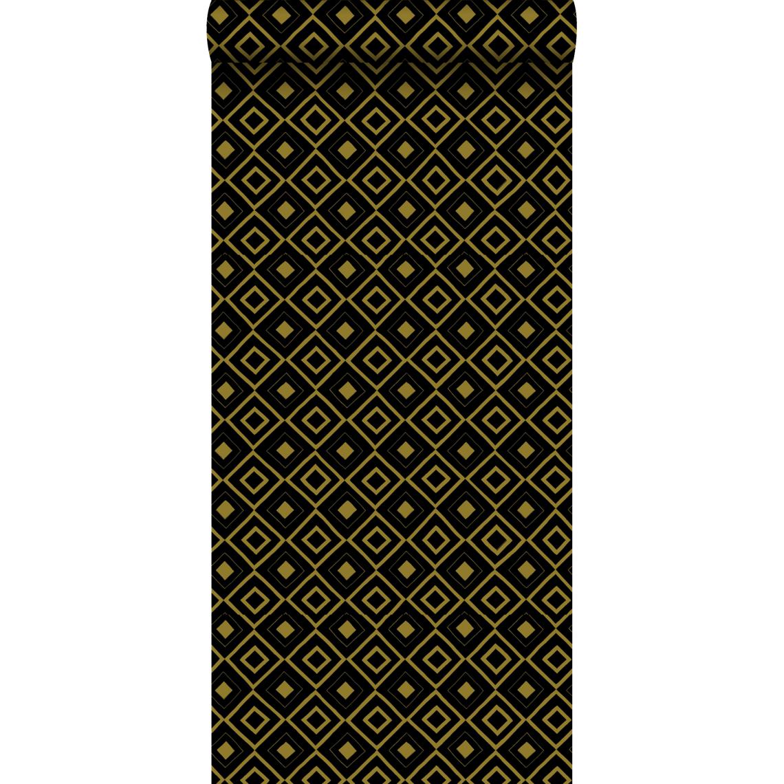 ESTAhome - ESTAhome papier peint à carreaux noir et or brillant - 128829 - 0.53 x 10.05 m - Papier peint