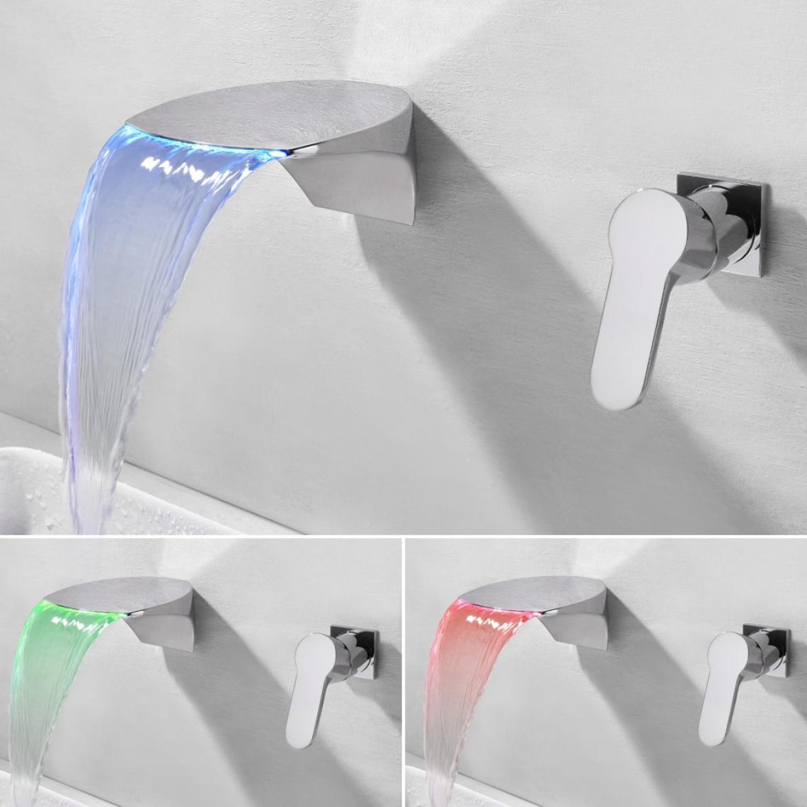 Lookshop - Robinet lavabo mural LED moderne en chromé poli Avec LED - Robinet de lavabo