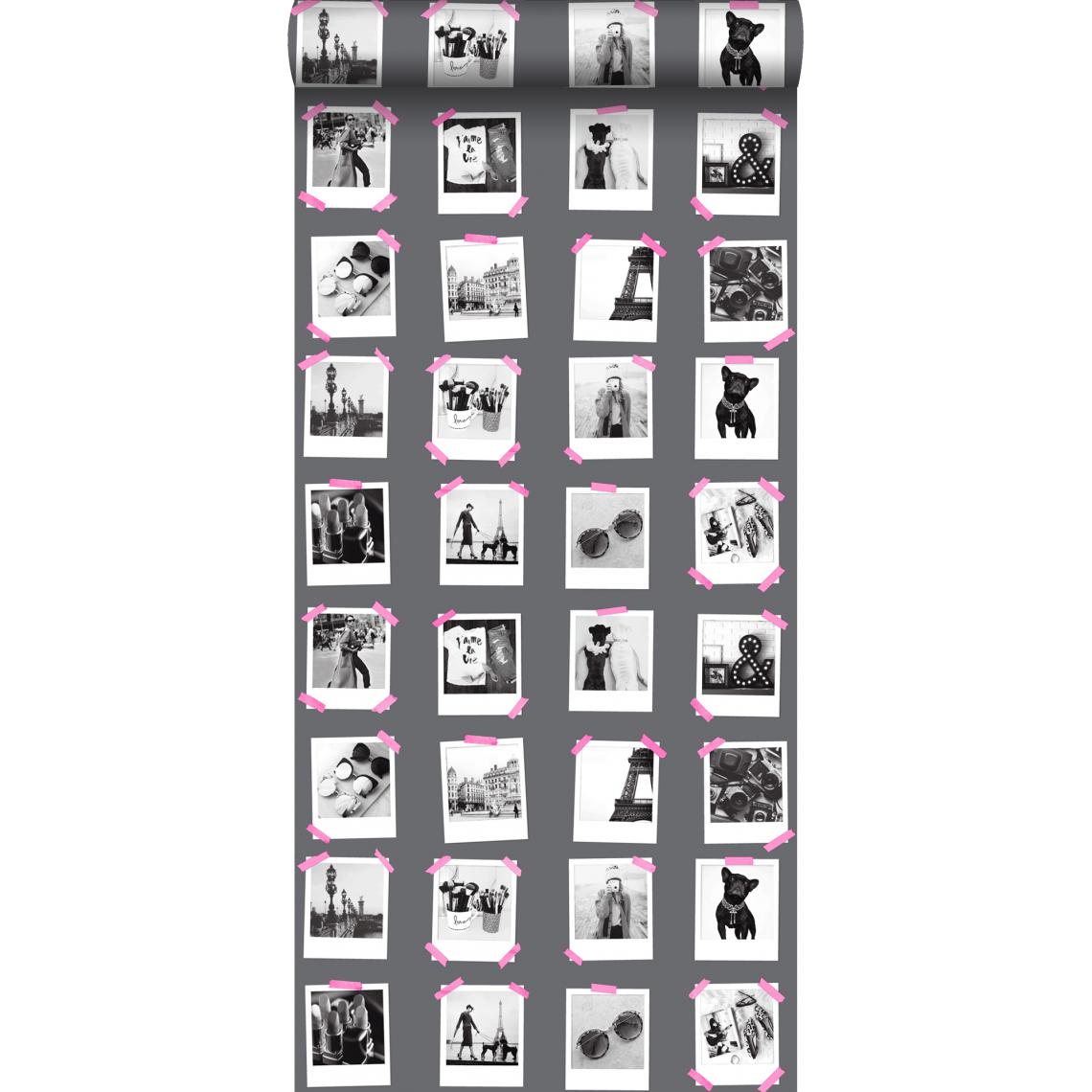 ESTAhome - ESTAhome papier peint photos Polaroid gris foncé - 138848 - 0.53 x 10.05 m - Papier peint