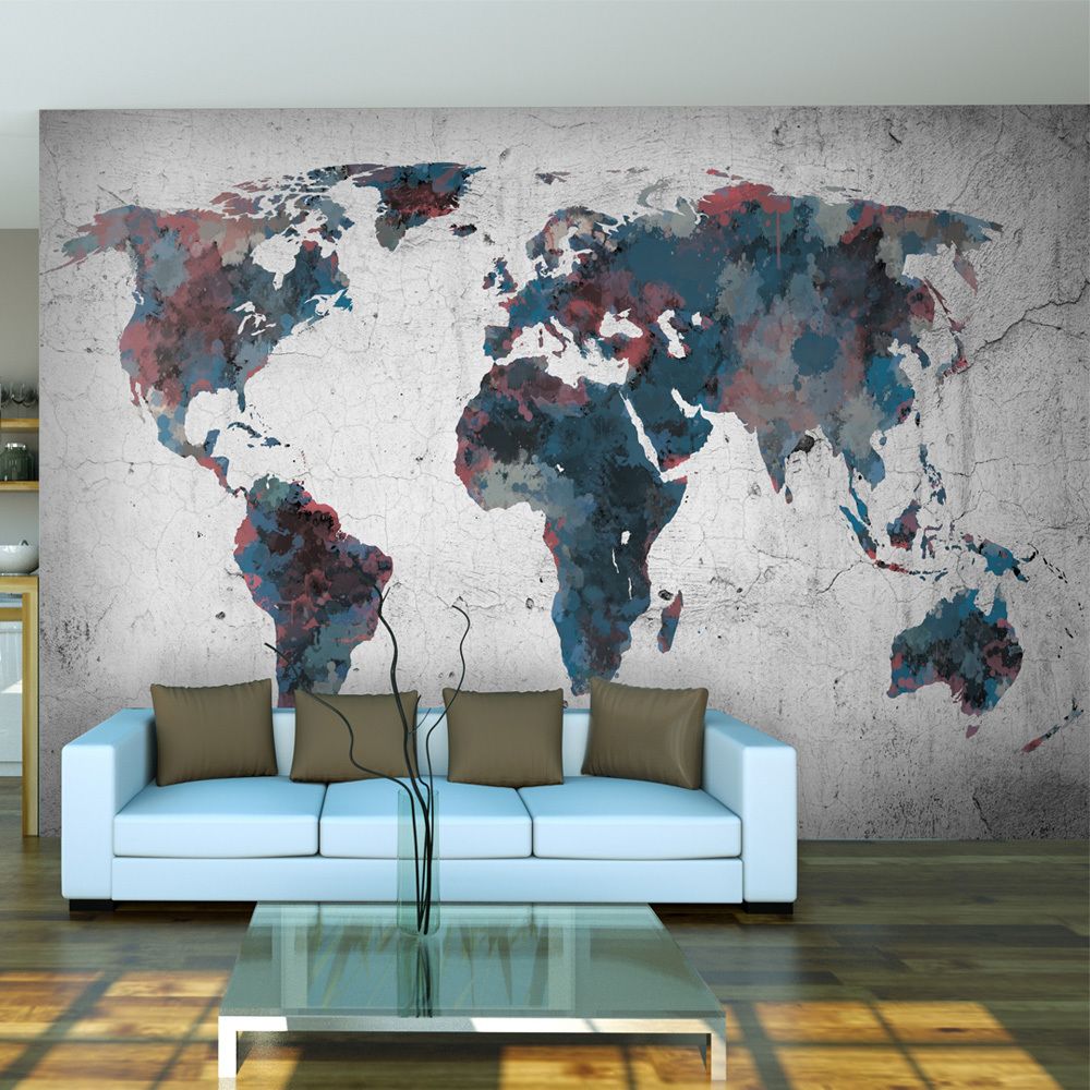 marque generique - 200x154 Papier peint Carte du monde Contemporain World map on the wall - Papier peint