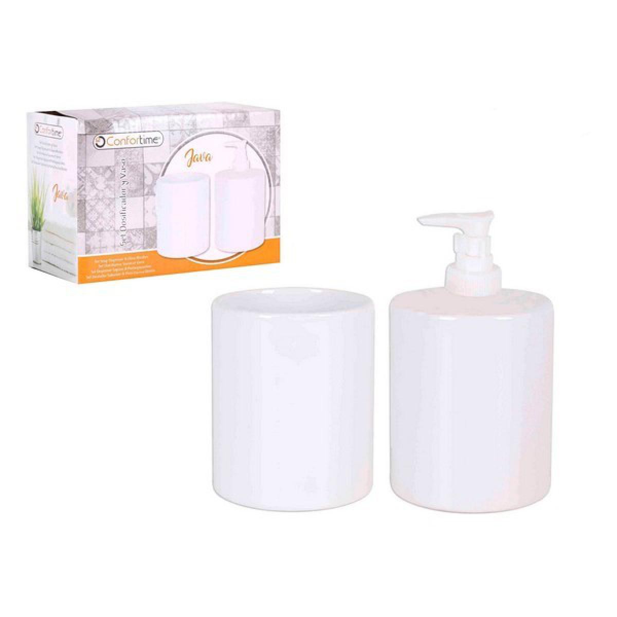 Totalcadeau - Accessoires de salle de Bain pot et distributeur de savon Blanc Rond (2 Pcs) Pas cher - Robinet d'évier