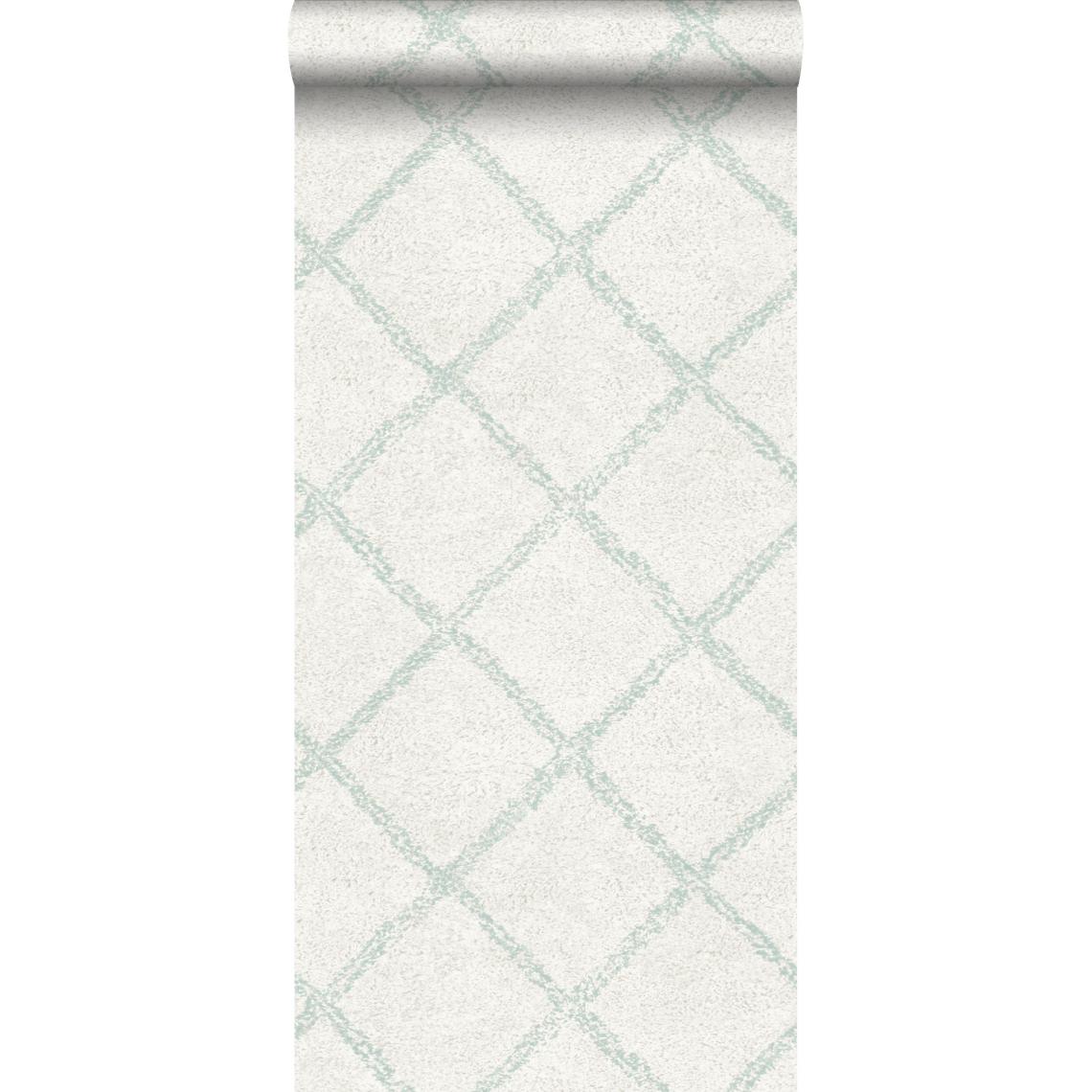 ESTAhome - ESTAhome papier peint tapis oriental berber vert menthe pastel clair grisé et blanc mat - 148665 - 53 cm x 10,05 m - Papier peint