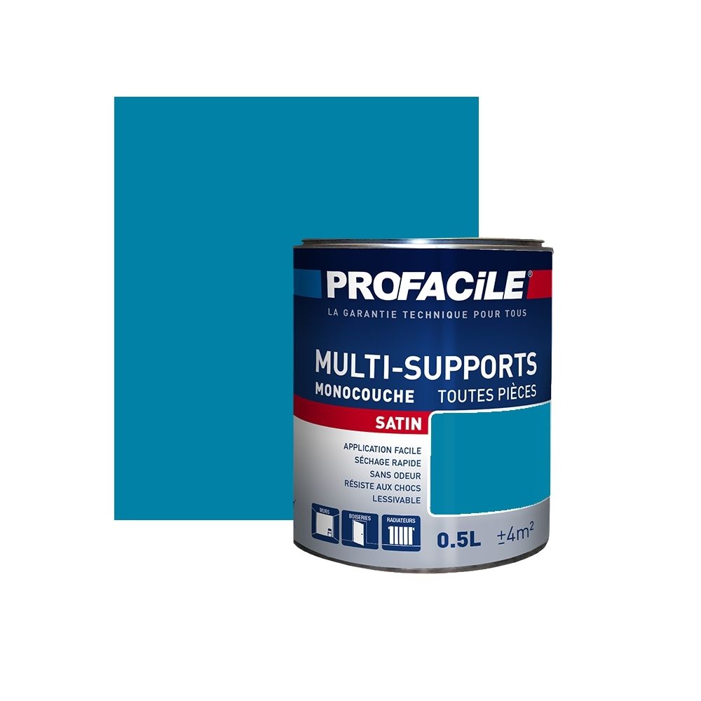 Profacile - Peinture intérieure multi-supports, PROFACILE-0.5 litre-Bleu Acapulco - Peinture & enduit rénovation