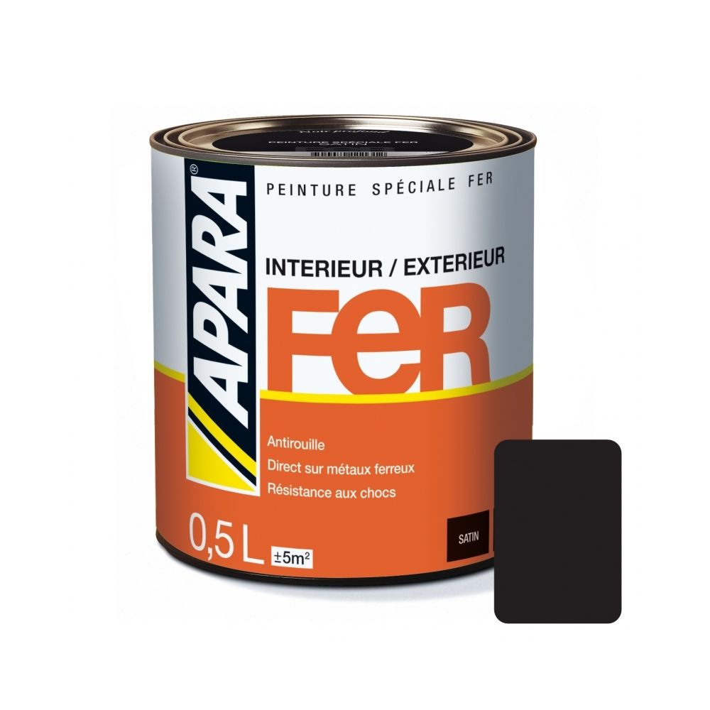 Apara - Peinture FER SATIN-0.5 litre-Noir profond (RAL 9005) - Peinture & enduit rénovation