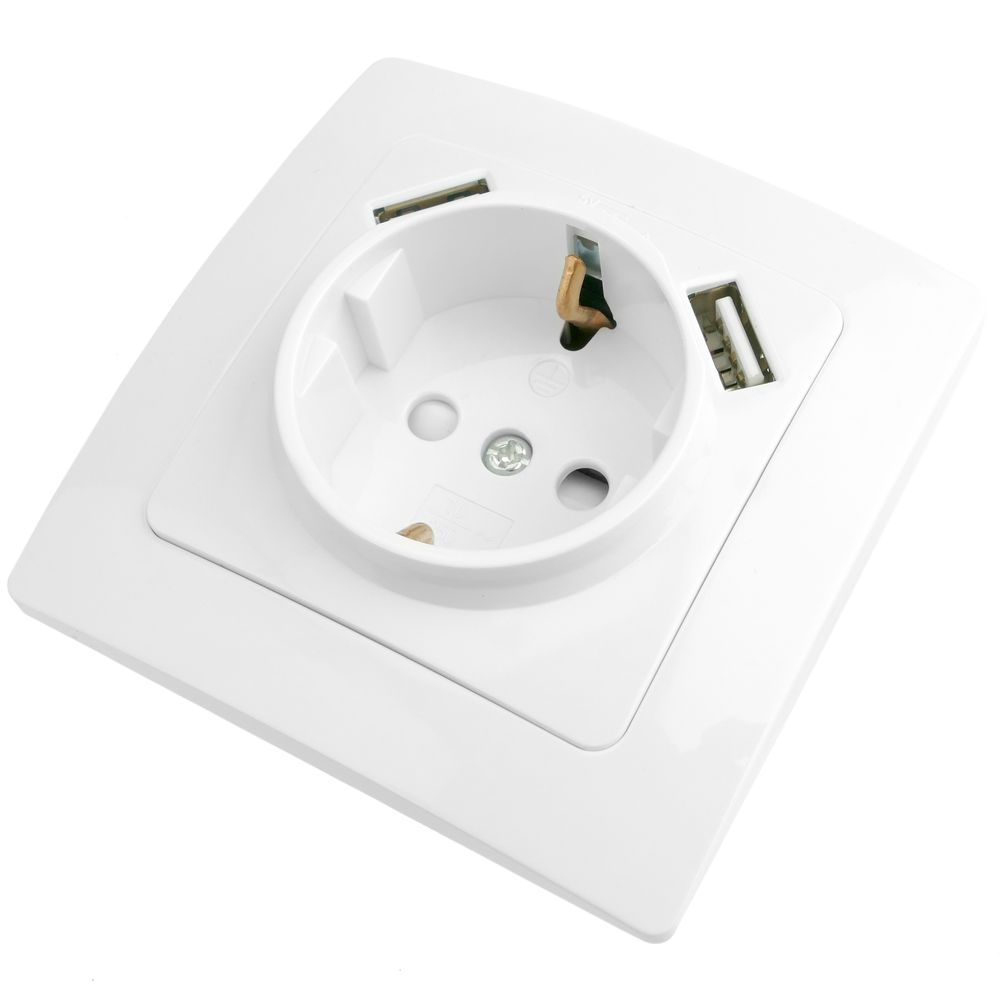 Bematik - Base de prise pour schuko avec USB 2 x A femelle 80x80mm Lille pour l'intégration blanc - Fils et câbles électriques