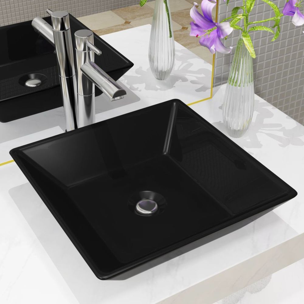 Vidaxl - Lavabo Céramique carré Noir 41,5 x 41,5 x 12 cm - Équipements sanitaires - Éviers et lavabos - Lavabos | Noir | Noir - Lavabo