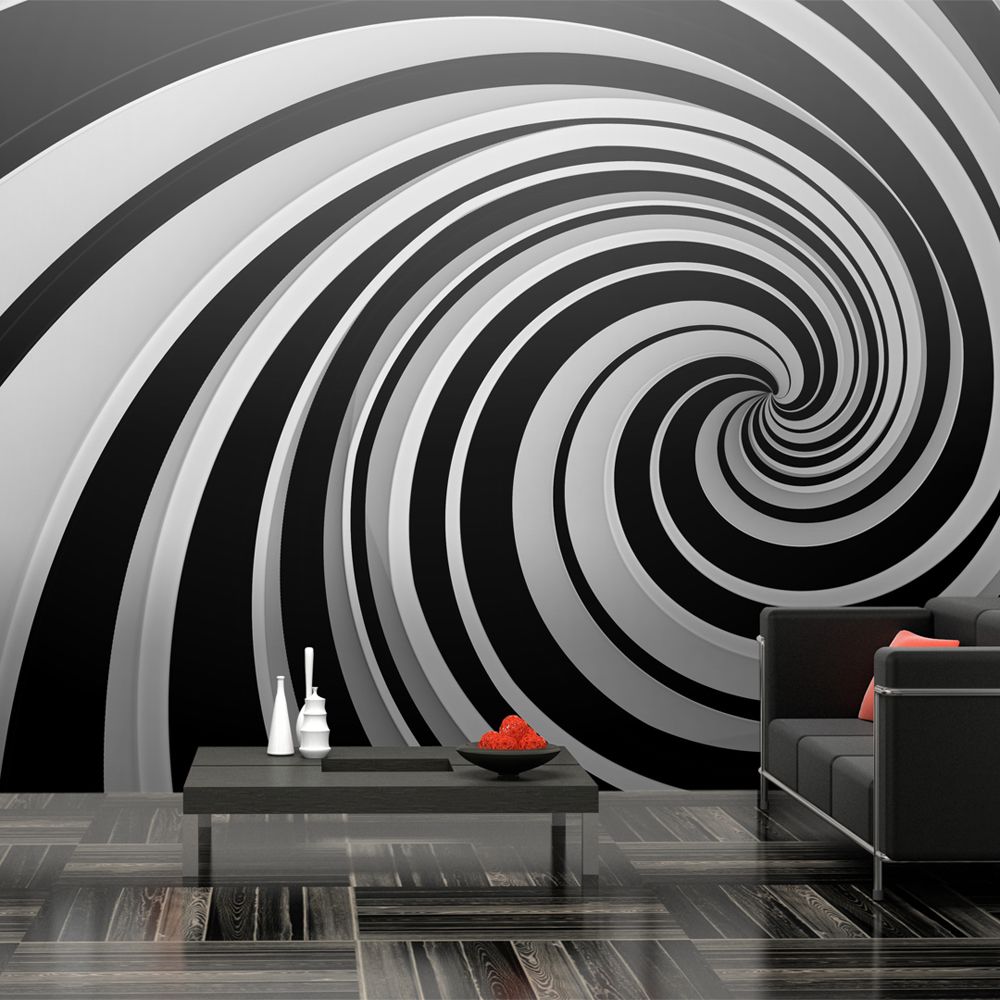 marque generique - 550x270 Papier peint XXL 3D 3D et Perspective Admirable Black and white swirl - Papier peint