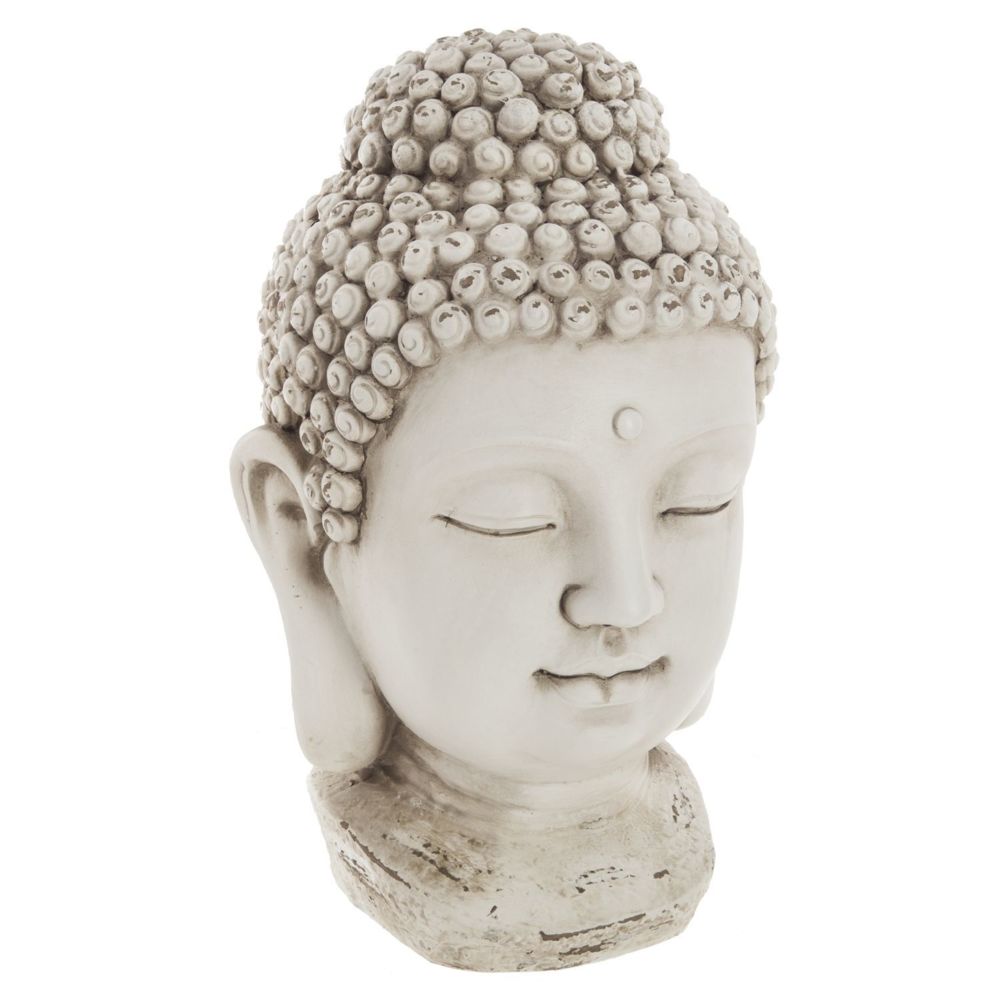 Atmosphera, Createur D'Interieur - Statuette tête de Bouddha - H. 26 cm - Blanc vieilli - Statues