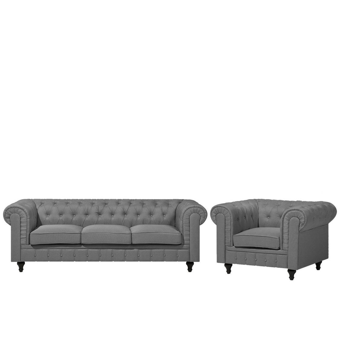 Beliani - Ensemble canapé et fauteuil en tissu gris 4 placesCHESTERFIELD Big - Canapés