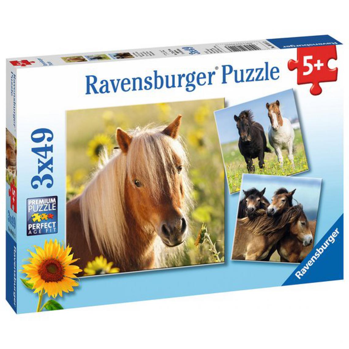 Ludendo - Puzzles 3x49 pièces - Adorables poneys - Animaux