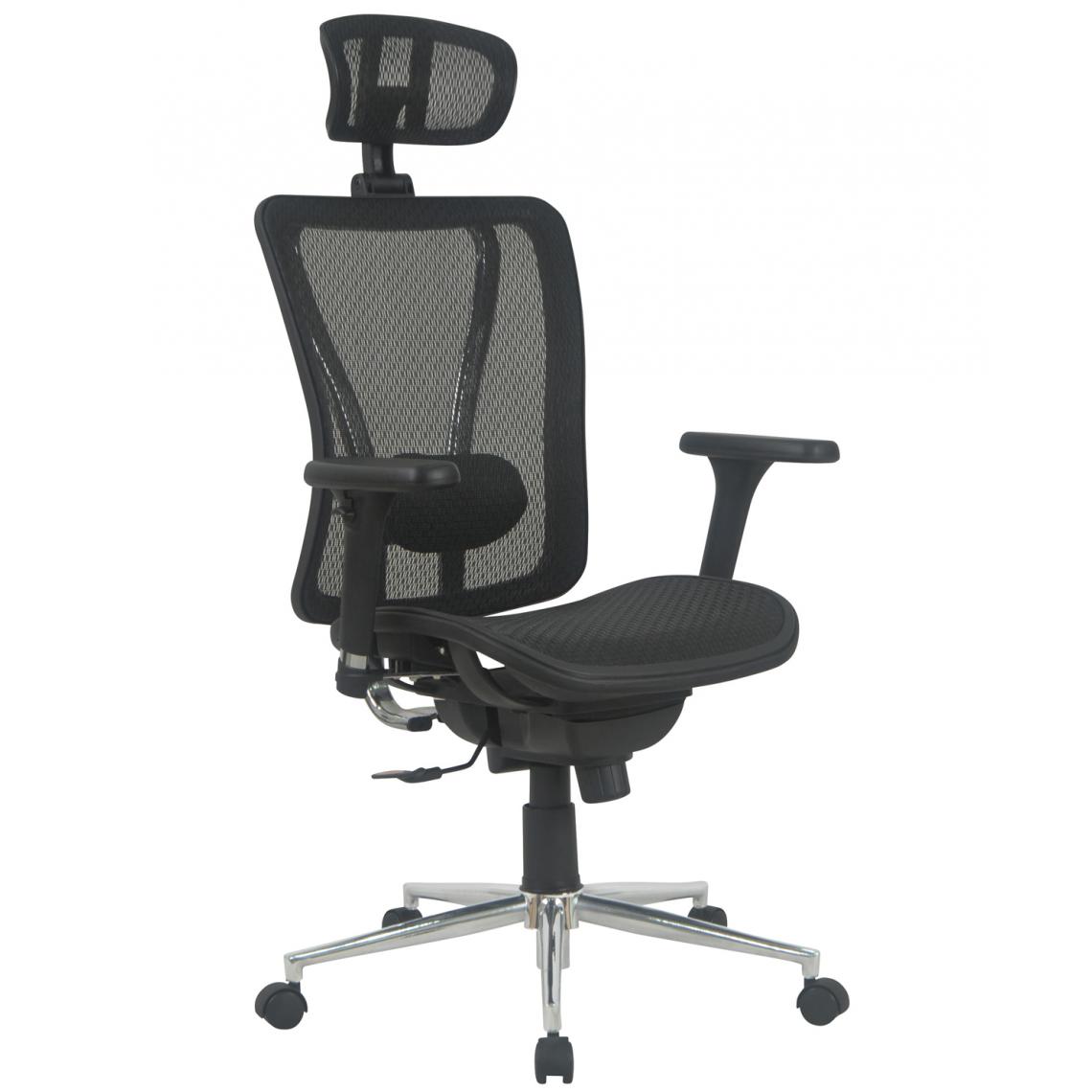 Pegane - Fauteuil de bureau en métal et tissu noir mat - 65 x 121 x 60 cm - Sièges et fauteuils de bureau